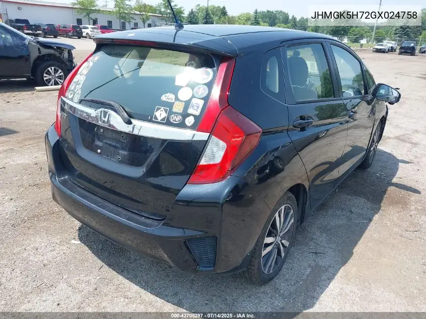 2016 Honda Fit Ex VIN: JHMGK5H72GX024758 Lot: 42705297