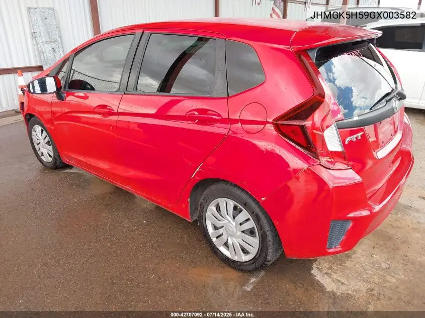 2016 Honda Fit Lx VIN: JHMGK5H59GX003582 Lot: 42707092