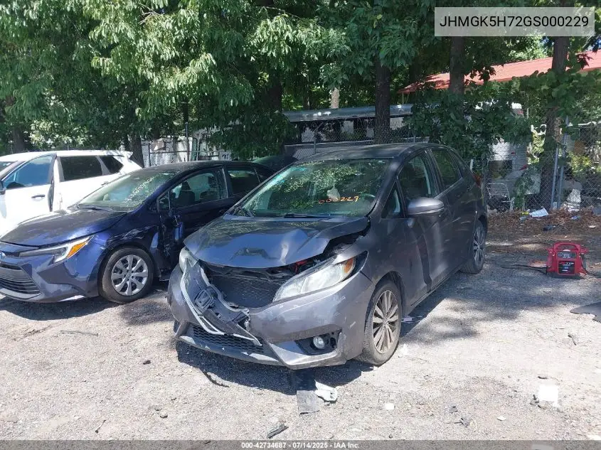 2016 Honda Fit Ex VIN: JHMGK5H72GS000229 Lot: 42734687