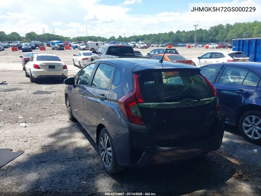 2016 Honda Fit Ex VIN: JHMGK5H72GS000229 Lot: 42734687