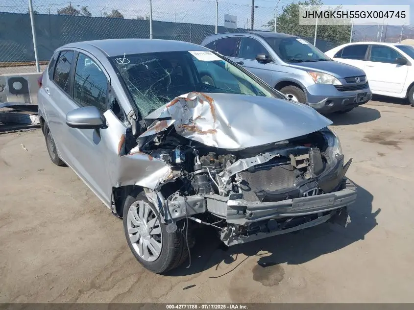 2016 Honda Fit Lx VIN: JHMGK5H55GX004745 Lot: 42771788