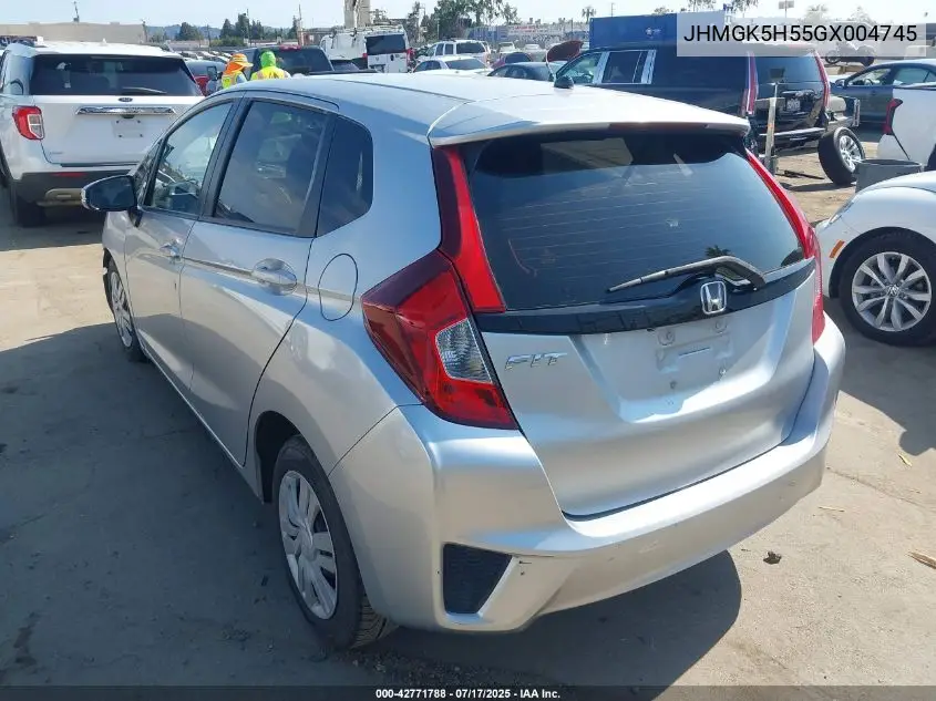 2016 Honda Fit Lx VIN: JHMGK5H55GX004745 Lot: 42771788