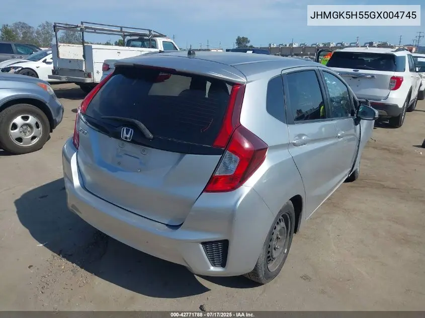 2016 Honda Fit Lx VIN: JHMGK5H55GX004745 Lot: 42771788