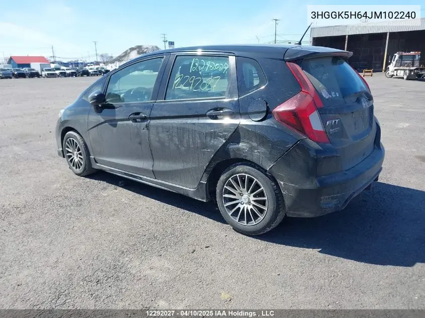 2018 Honda Fit Sport VIN: 3HGGK5H64JM102240 Lot: 12292027