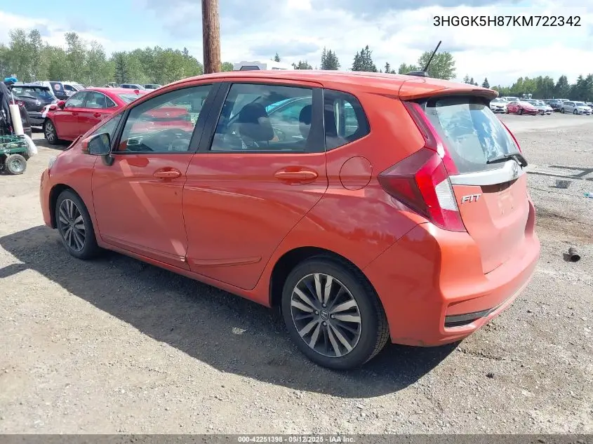 2019 Honda Fit Ex VIN: 3HGGK5H87KM722342 Lot: 42251398