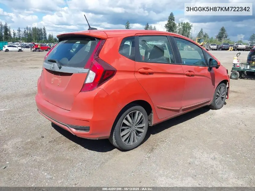 2019 Honda Fit Ex VIN: 3HGGK5H87KM722342 Lot: 42251398
