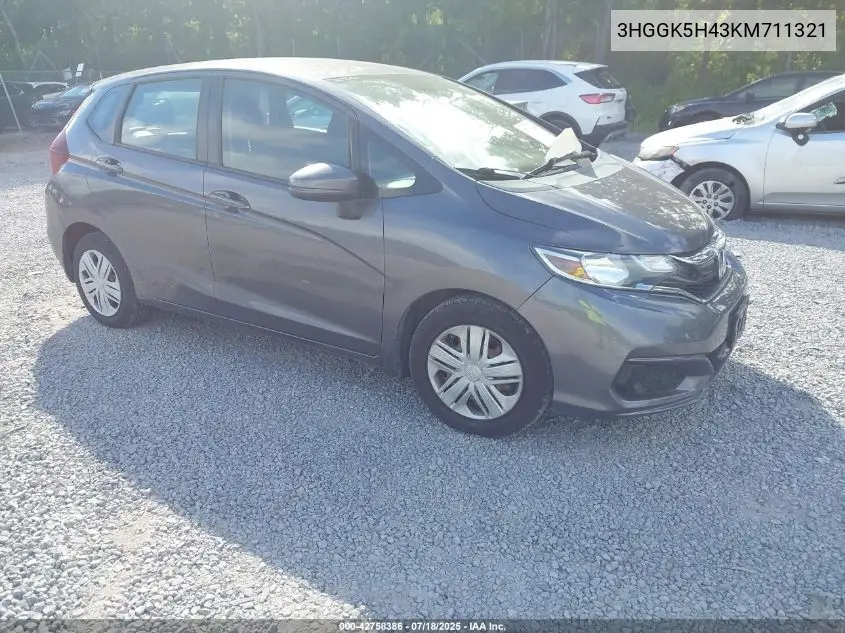 2019 Honda Fit Lx VIN: 3HGGK5H43KM711321 Lot: 42758386