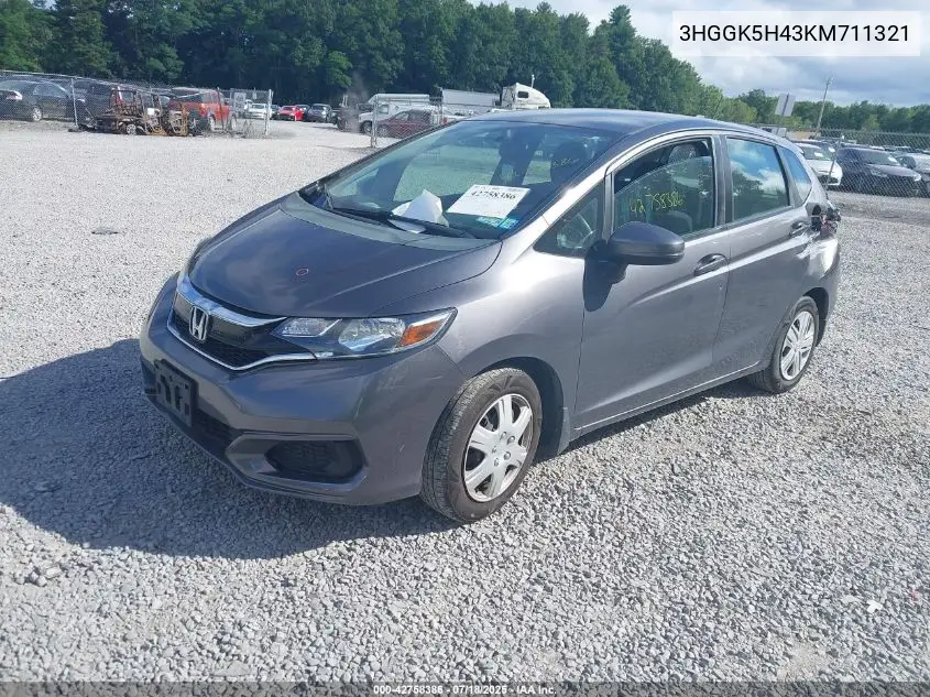 2019 Honda Fit Lx VIN: 3HGGK5H43KM711321 Lot: 42758386