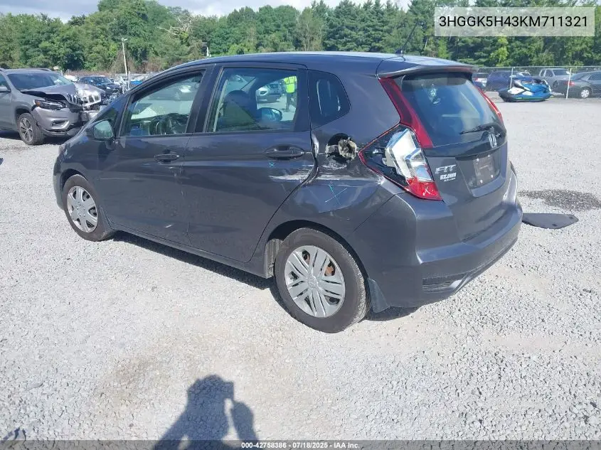 2019 Honda Fit Lx VIN: 3HGGK5H43KM711321 Lot: 42758386