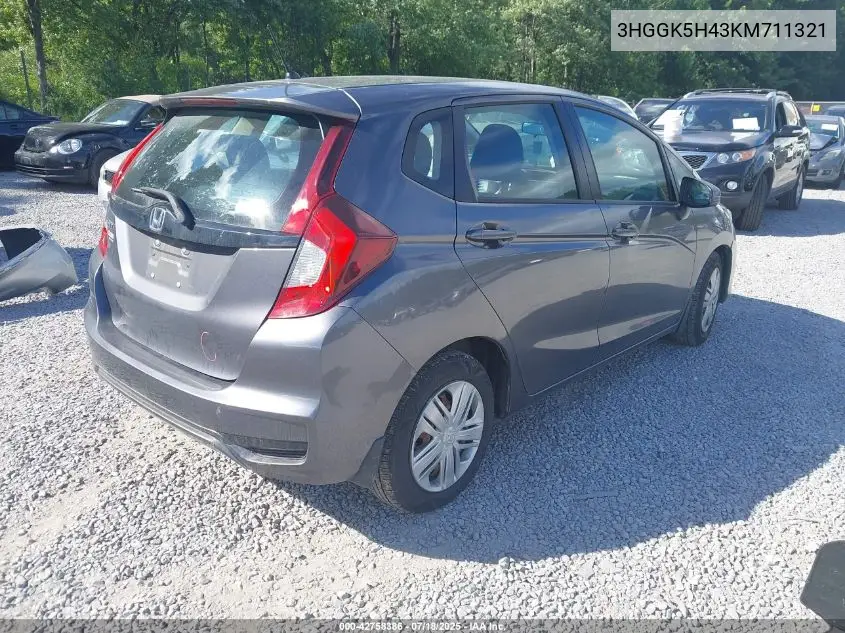 2019 Honda Fit Lx VIN: 3HGGK5H43KM711321 Lot: 42758386