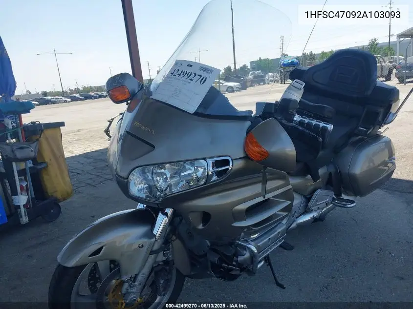 2002 Honda Gl1800 VIN: 1HFSC47092A103093 Lot: 42499270