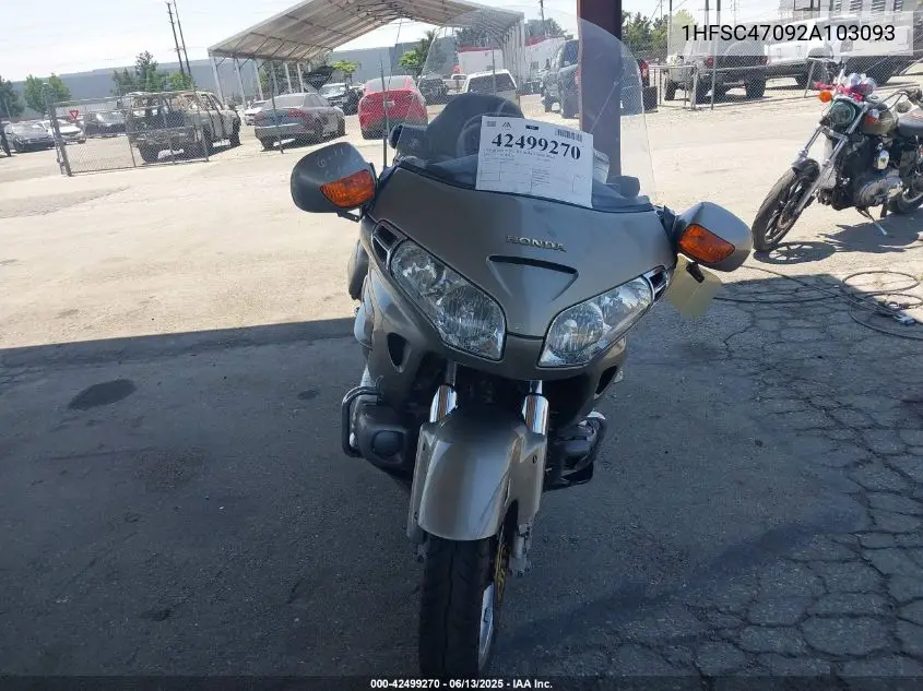 2002 Honda Gl1800 VIN: 1HFSC47092A103093 Lot: 42499270