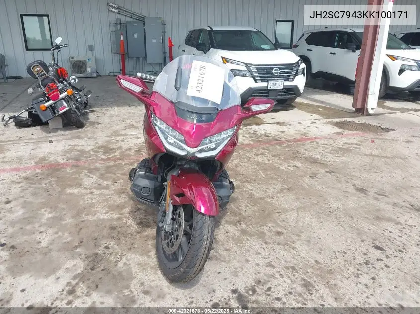 2019 Honda Gl1800 B VIN: JH2SC7943KK100171 Lot: 42321678