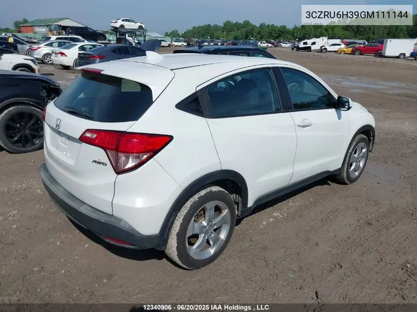 2016 Honda Hr-V VIN: 3CZRU6H39GM111144 Lot: 12340906