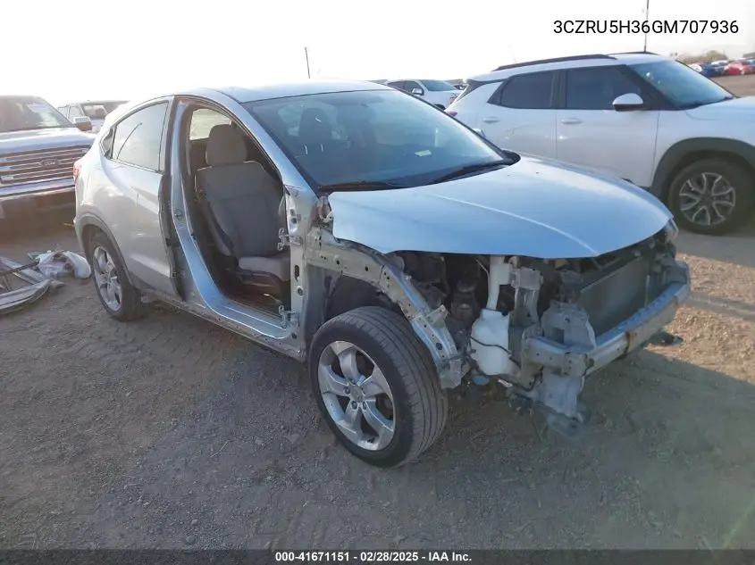 2016 Honda Hr-V Lx VIN: 3CZRU5H36GM707936 Lot: 41671151