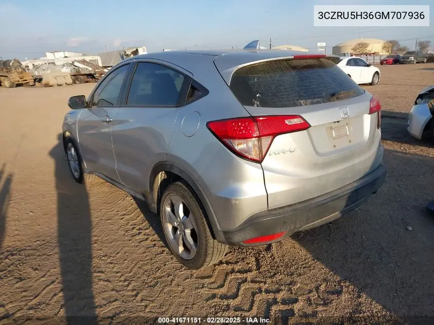 2016 Honda Hr-V Lx VIN: 3CZRU5H36GM707936 Lot: 41671151