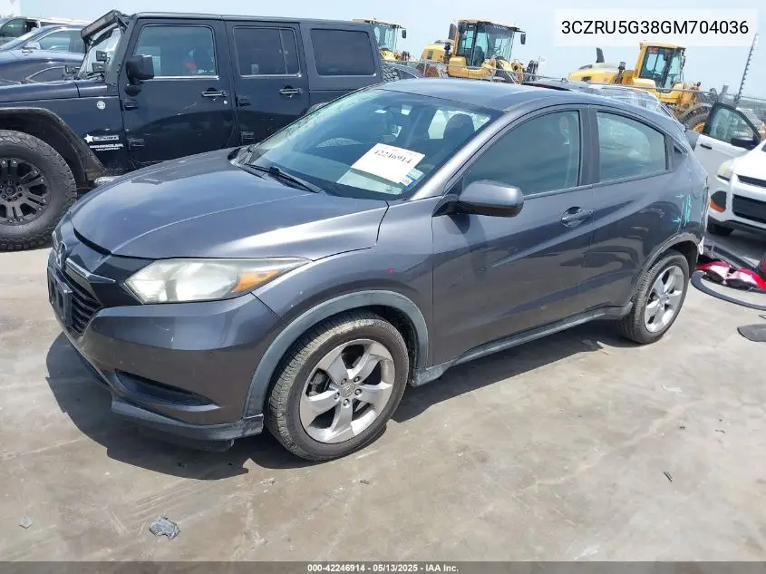 2016 Honda Hr-V Lx VIN: 3CZRU5G38GM704036 Lot: 42246914