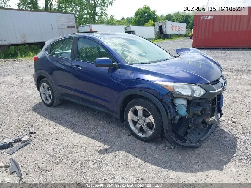 2017 Honda Hr-V Lx VIN: 3CZRU6H35HM105231 Lot: 12336648
