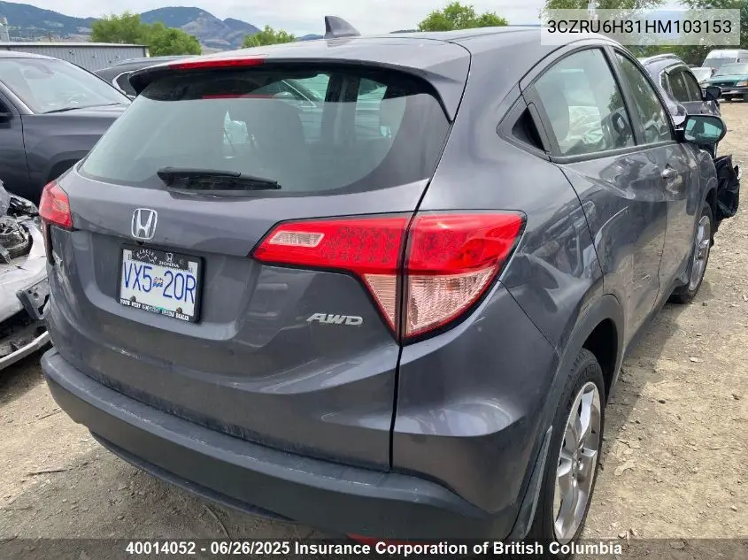 2017 Honda Hr-V VIN: 3CZRU6H31HM103153 Lot: 40014052