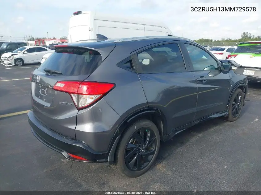2021 Honda Hr-V 2Wd Sport VIN: 3CZRU5H13MM729578 Lot: 42621533