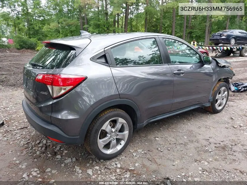 2021 Honda Hr-V Awd Lx VIN: 3CZRU6H33MM756965 Lot: 42752368