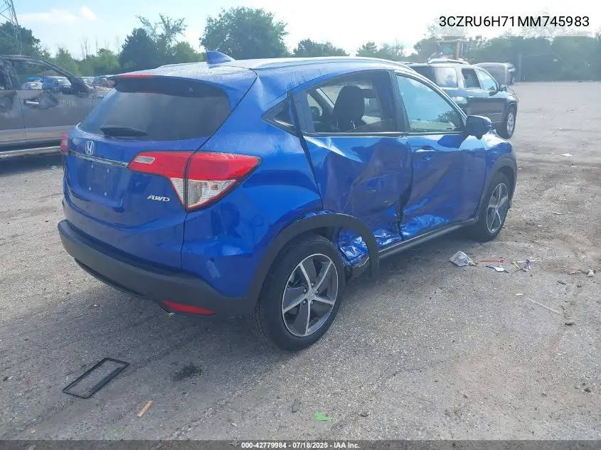 2021 Honda Hr-V Awd Ex-L VIN: 3CZRU6H71MM745983 Lot: 42779984