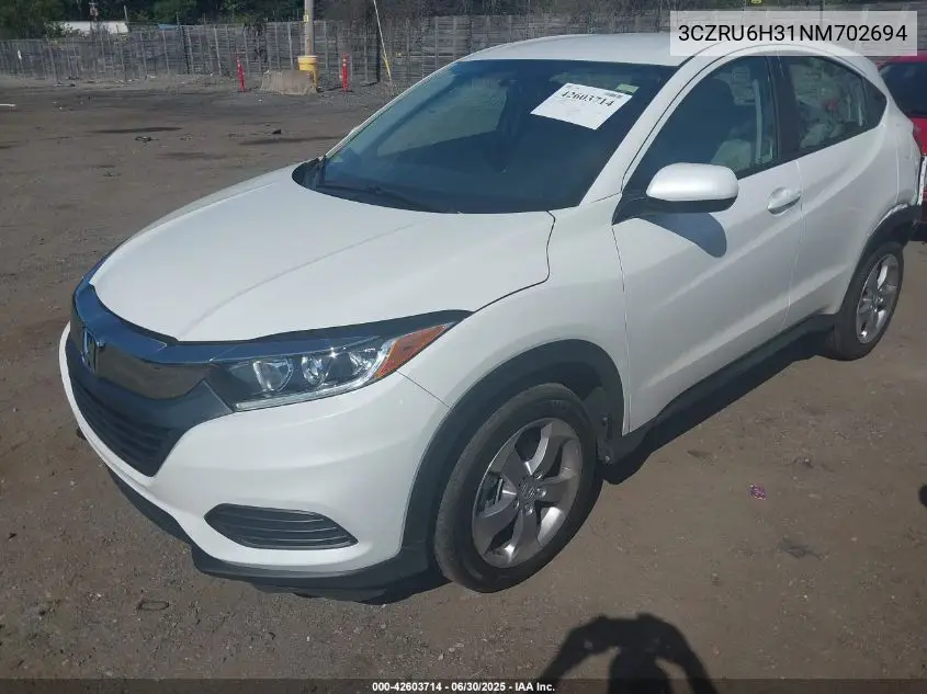 2022 Honda Hr-V Awd Lx VIN: 3CZRU6H31NM702694 Lot: 42603714