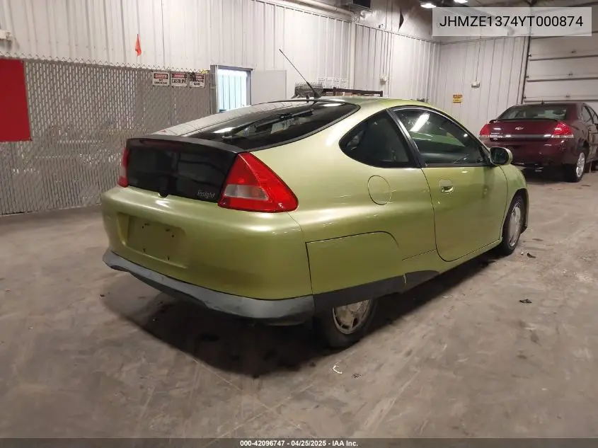 2000 Honda Insight VIN: JHMZE1374YT000874 Lot: 42096747