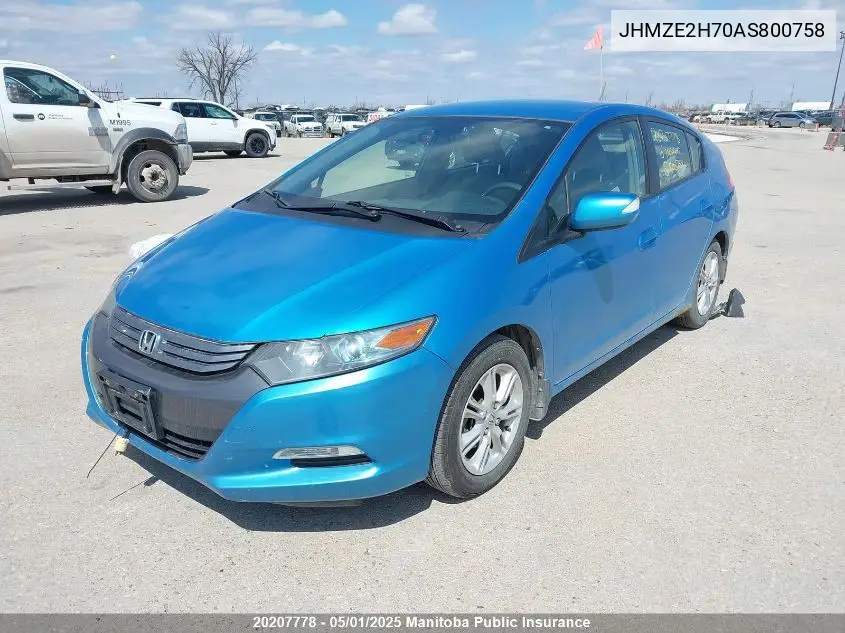 2010 Honda Insight Ex VIN: JHMZE2H70AS800758 Lot: 20207778