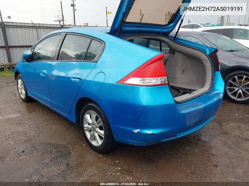 2010 Honda Insight Ex VIN: JHMZE2H72AS019191 Lot: 42666374