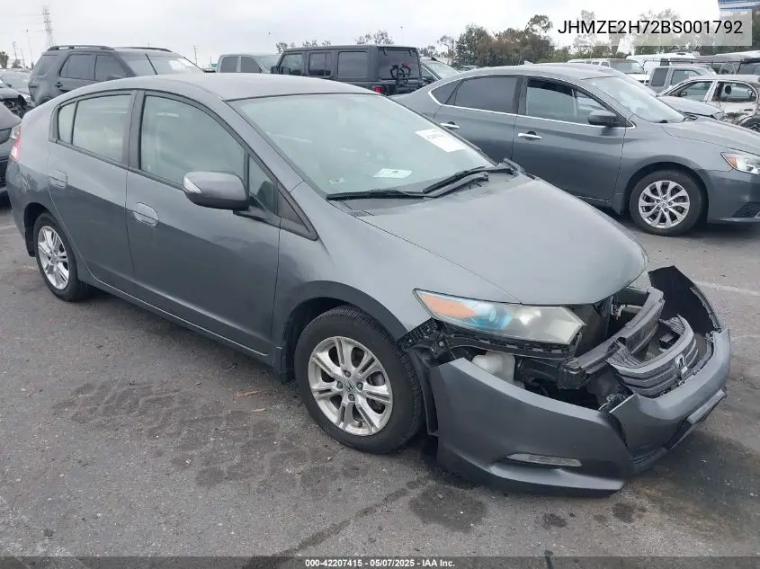 2011 Honda Insight Ex VIN: JHMZE2H72BS001792 Lot: 42207415