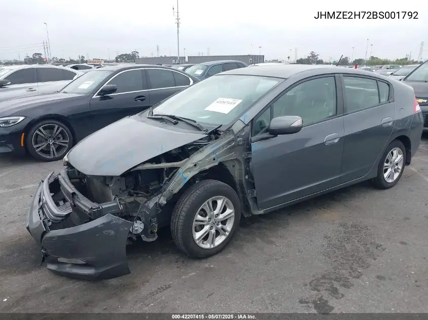 2011 Honda Insight Ex VIN: JHMZE2H72BS001792 Lot: 42207415