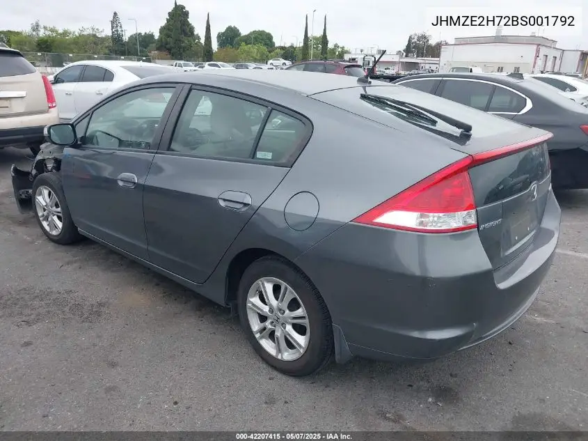 2011 Honda Insight Ex VIN: JHMZE2H72BS001792 Lot: 42207415