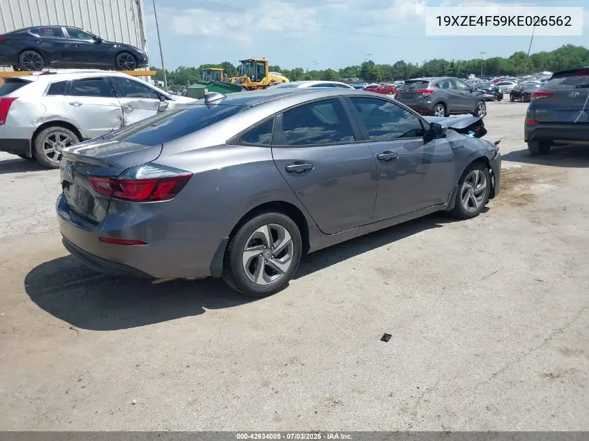 2019 Honda Insight Ex VIN: 19XZE4F59KE026562 Lot: 42634005