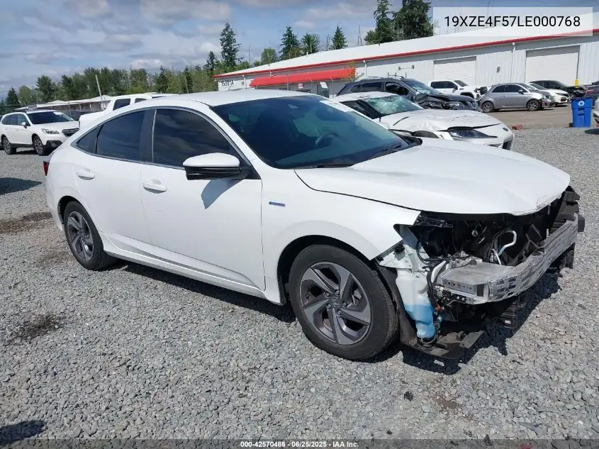 2020 Honda Insight Ex VIN: 19XZE4F57LE000768 Lot: 42570486