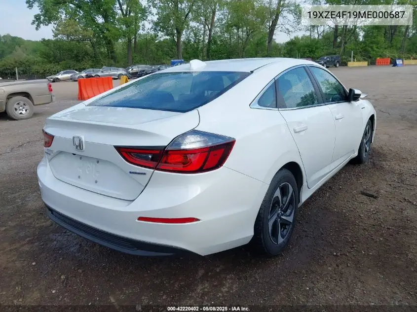 2021 Honda Insight Lx VIN: 19XZE4F19ME000687 Lot: 42220402