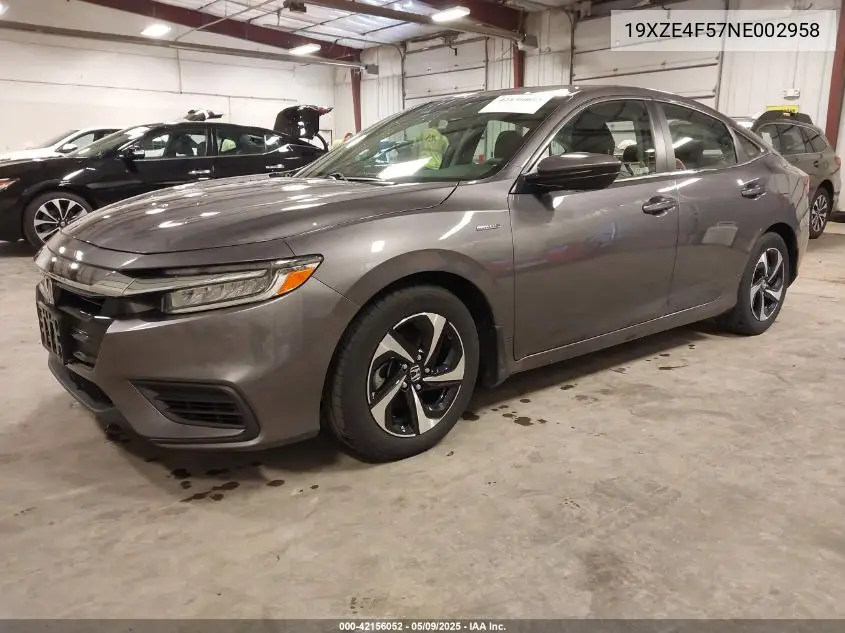 2022 Honda Insight Ex VIN: 19XZE4F57NE002958 Lot: 42156052