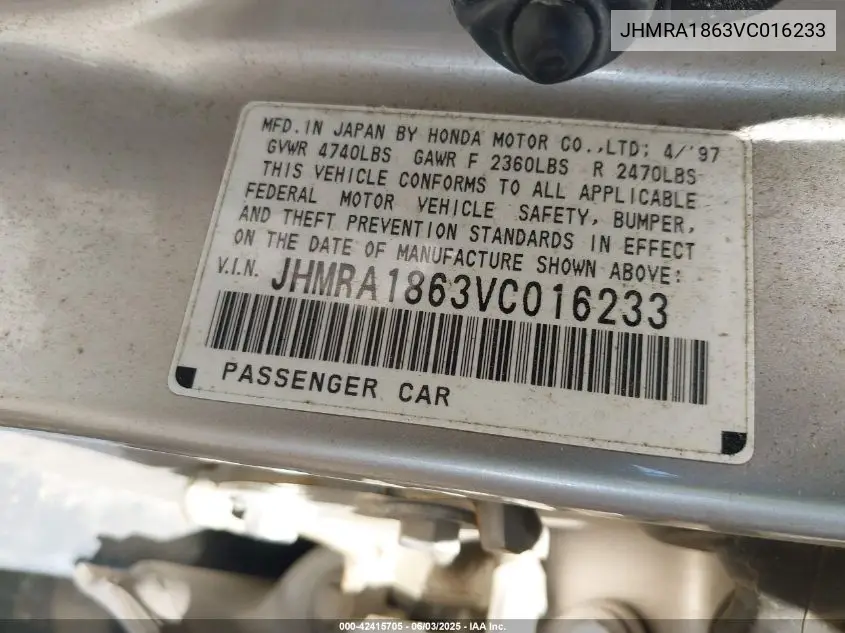 1997 Honda Odyssey Lx VIN: JHMRA1863VC016233 Lot: 42415705