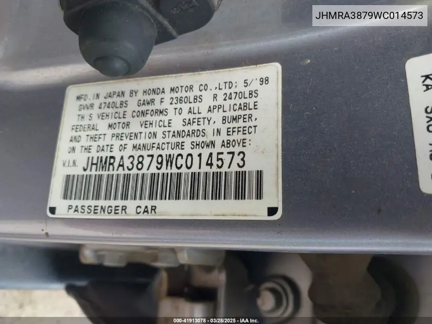 1998 Honda Odyssey Ex VIN: JHMRA3879WC014573 Lot: 41913078