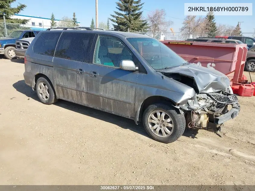 2000 Honda Odyssey Ex VIN: 2HKRL1868YH000789 Lot: 30062627