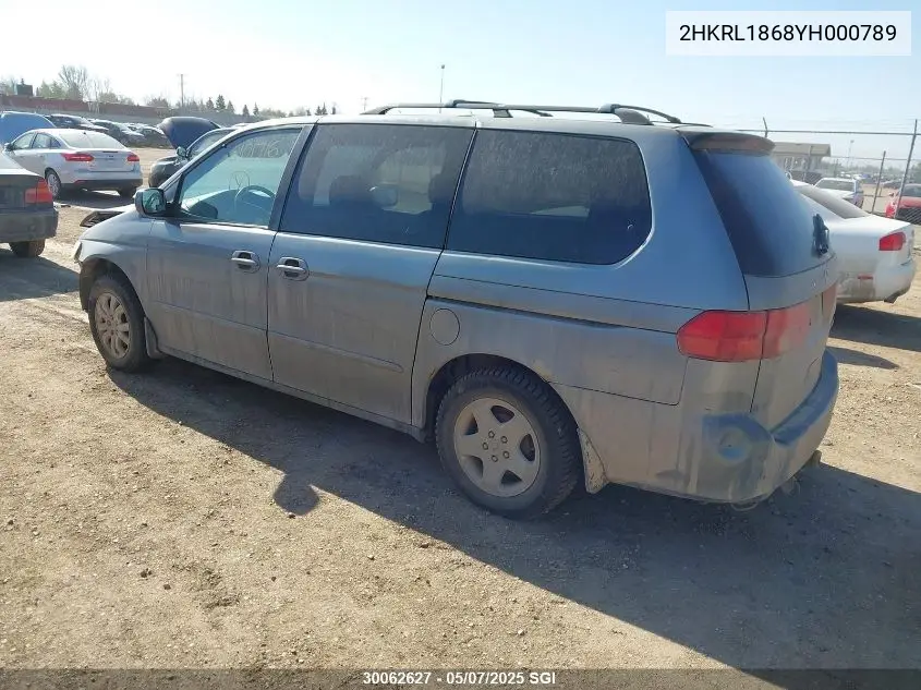 2000 Honda Odyssey Ex VIN: 2HKRL1868YH000789 Lot: 30062627
