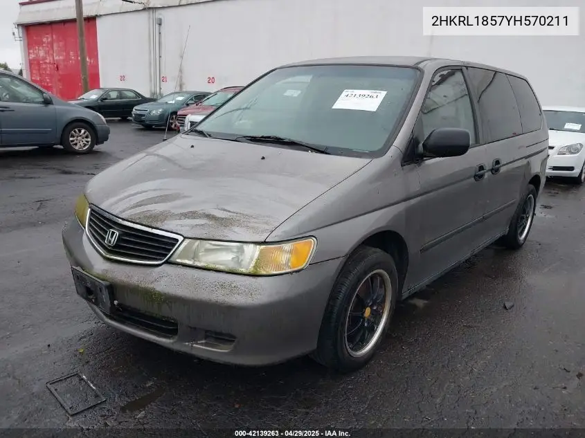 2000 Honda Odyssey Lx VIN: 2HKRL1857YH570211 Lot: 42139263