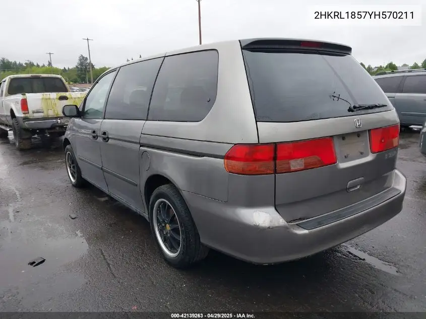 2000 Honda Odyssey Lx VIN: 2HKRL1857YH570211 Lot: 42139263