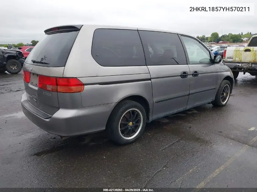 2000 Honda Odyssey Lx VIN: 2HKRL1857YH570211 Lot: 42139263