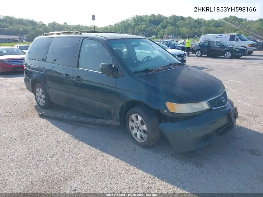 2000 Honda Odyssey Lx VIN: 2HKRL1853YH598166 Lot: 42142404