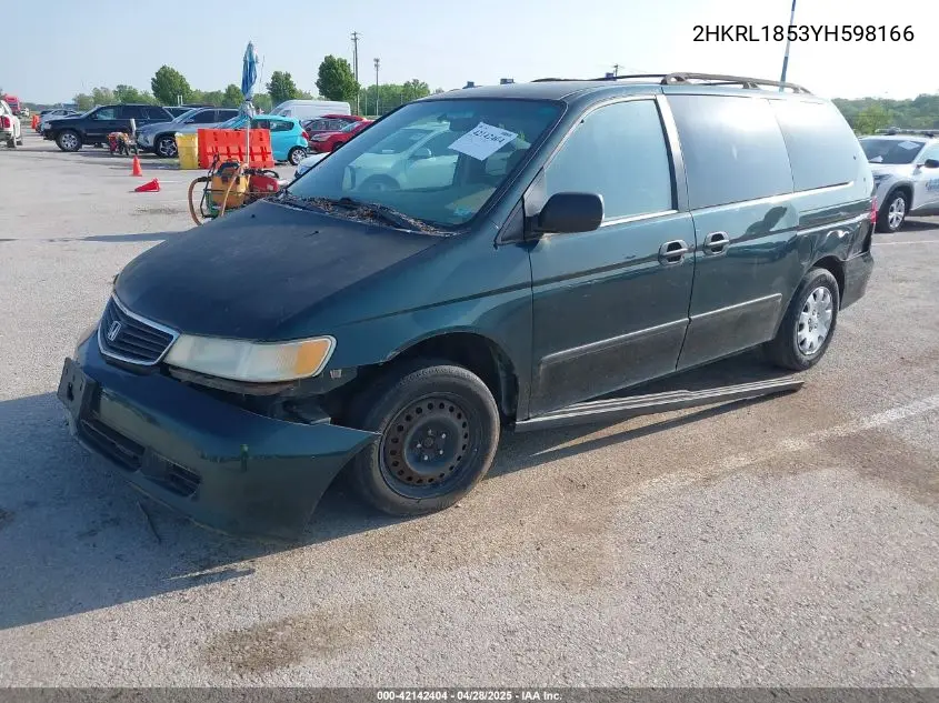 2000 Honda Odyssey Lx VIN: 2HKRL1853YH598166 Lot: 42142404