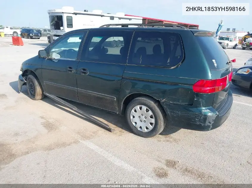 2000 Honda Odyssey Lx VIN: 2HKRL1853YH598166 Lot: 42142404