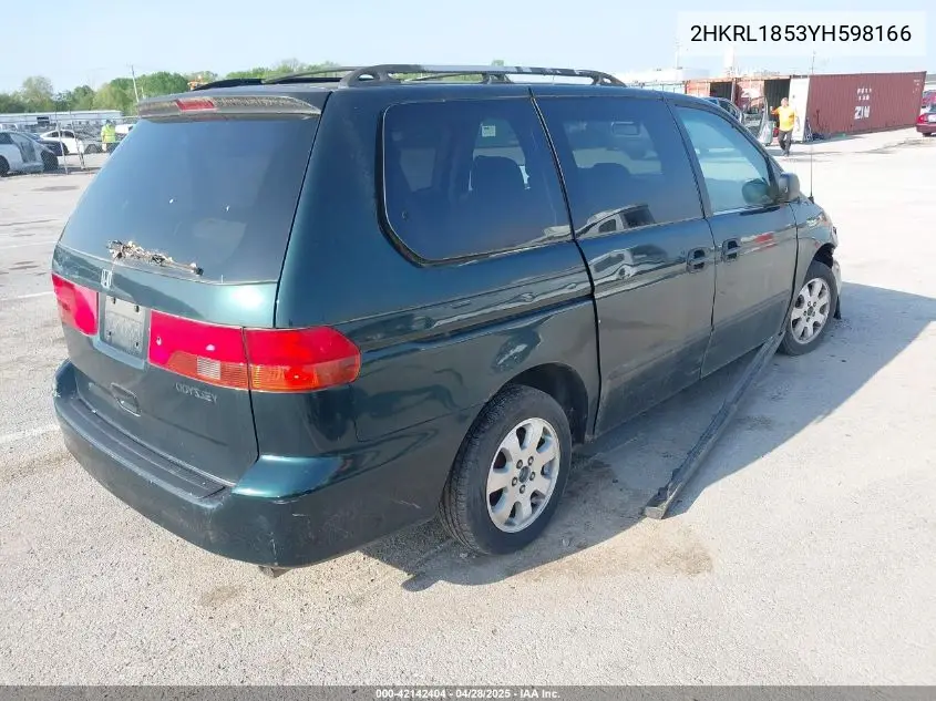 2000 Honda Odyssey Lx VIN: 2HKRL1853YH598166 Lot: 42142404