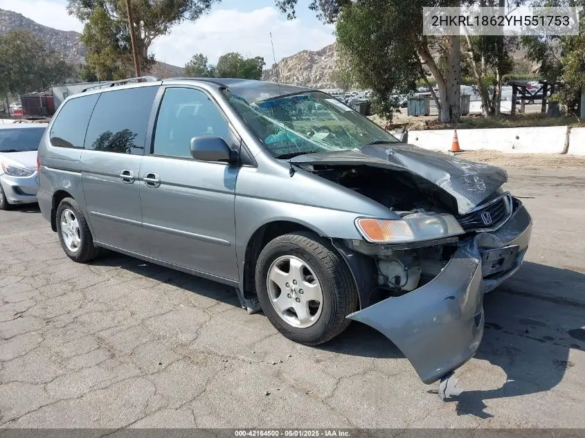 2000 Honda Odyssey Ex VIN: 2HKRL1862YH551753 Lot: 42164500