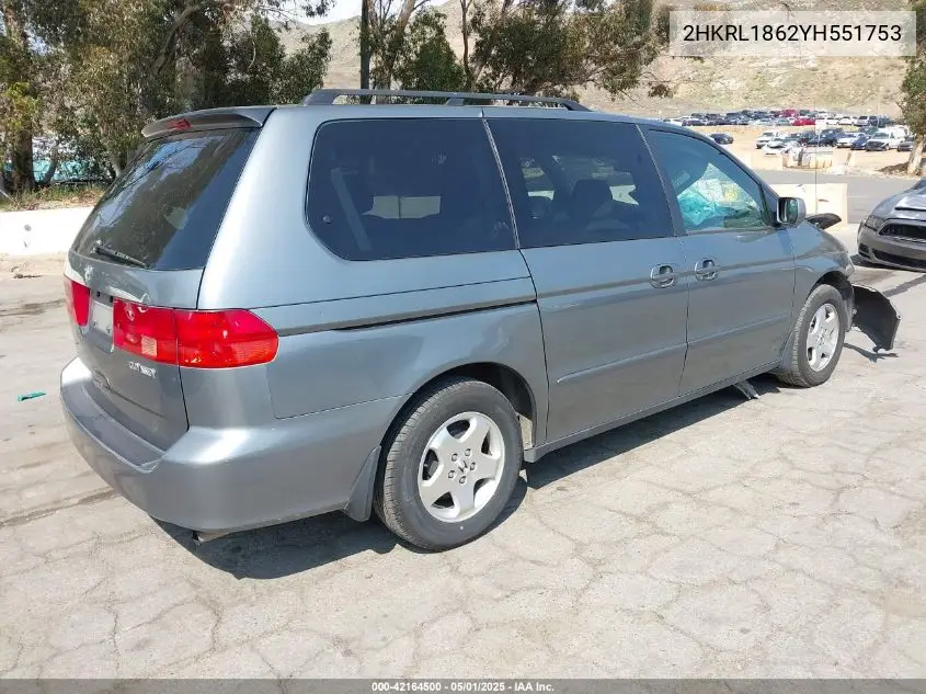 2000 Honda Odyssey Ex VIN: 2HKRL1862YH551753 Lot: 42164500